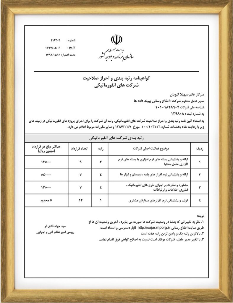 گواهینامه رتبه بندی و احراز صلاحیت